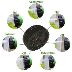 Furtun extensibil de gradina 45m lungime - Pistol cu 7 tipuri de jet - Verde - Img 9
