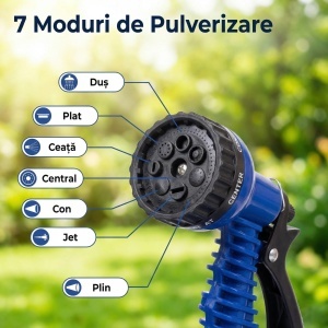 Furtun extensibil de gradina, Lungime 45m, Pistol cu 7 tipuri de jet, Albastru - Img 3