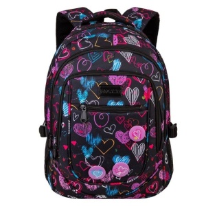 Ghiozdan pentru scoala, model cu inimi colorate si 3 Insigne, 35x14x46 cm, negru - Img 3