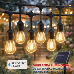 Ghirlanda luminoasa cu panou solar - Lungime 5 metri 10 Becuri LED - Lumina calda - Img 2