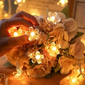 Ghirlanda Luminoasa Solara Flori de Cires cu 50 LED-uri, Lumina Alba Calda/Multicolora, 5m Lungime - Img 3
