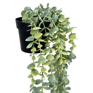 Ghiveci decorativ cu planta artificiala curgatoare de eucalipt, 66 cm, negru/verde - Img 3