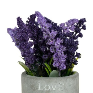 Ghiveci decorativ cu planta de lavanda artificiala, ghiveci cu mesaj sculptat, Ø8x17 cm, gri/mov - Img 2