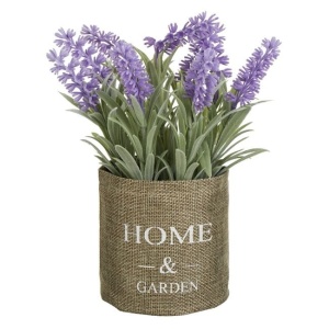 Ghiveci decorativ din in cu planta artificiala de lavanda, Dimensiune Ø11x25cm