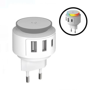 Incarcator cu 2 porturi USB si 1 port Type C, Sistem de iluminare, Alb - Img 2