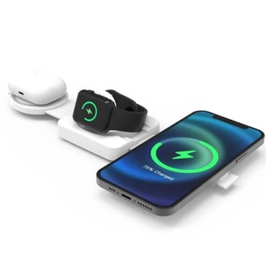 Incarcator wireless 3 in 1 pentru telefon mobil ceas si casti, dimensiuni 7x2x9.5cm, negru - Img 3