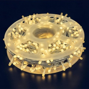 Instalatie liniara LED tip rola, 100m, fir transparent, 500 LED-uri RGB sau lumina alba calda, IP44 - Img 1