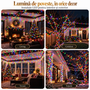 Instalatie Luminoasa tip Rola cu LED-uri, Pentru exterior/interior, Protectie IP44, 8 Programe, Lumina Multicolora - Img 2