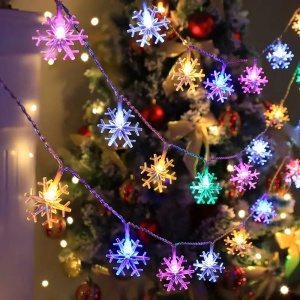 Instalatie solara cu 50 fulgi de nea, Lungime 7m, Lumina cald, rece sau multicolor - Img 6