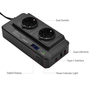 Invertor de Tensiune de la Priza Auto 12V la Priza EU Dubla 230V, 300W, Afisaj Digital - Img 8