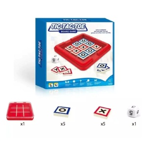 Joc de masa X si 0, cu 10 piese, zar si tabla din lemn, pentru copii 6 ani+, tabla de 25 cm, rosu - Img 2