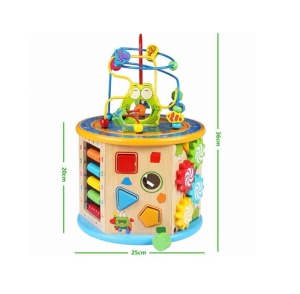 Jucarie educativa din lemn, tip hexagon, 8 in 1, centru de activitati, 36x20x25 cm, multicolor - Img 6