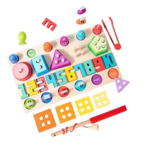 Jucarie educativa pentru copii 3 ani+, 4 in 1, cu 4 jorcuri diferite, din lemn, 32x19x5 cm, multicolor - Img 2