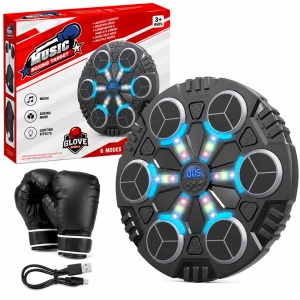 Jucarie Interactiva de Box pentru Copii, Tinta Electronica Inteligenta, 6 Zone de Lovire, Bluetooth, Muzica, Lumini LED, Efecte Sonore, Viteza Reglabila, Manusi Incluse