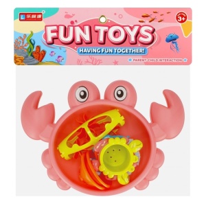 Jucarie pentru baie, in forma de Crab, cu alte 5 jucarii interioare, copii 3 ani+, plastic, 21x30x5 cm, albastru/roz - Img 4