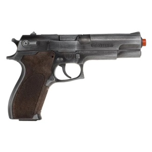 Jucarie realista pistol Beretta cu capse, cu 8 gloante, din metal, maro-gri