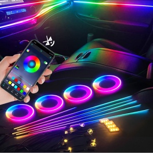 Kit lumini ambientale auto RGB 18 in 1, benzi acrilic, wireless - Img 2