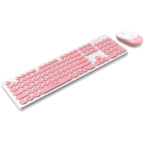 Kit tastatura si mouse Wireless, Universale, Roz-Alb - Img 5
