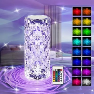 Lampa de masa ambientala din Cristal LED cu touch control, 16 lumini multicolore, Telecomanda, Incarcare USB