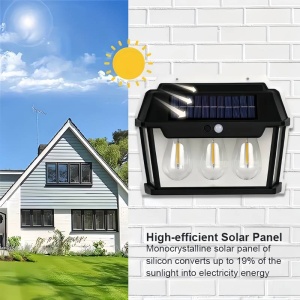 Lampa solara de perete cu 3 becuri LED, 3 moduri de functionare, 38W, 600Lm, senzor miscare, IP65, negru - Img 5