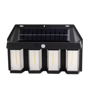 Lampa solara de perete cu 4 LED-uri, Senzor de miscare si lumina, Acumulator 1600mAh, negru