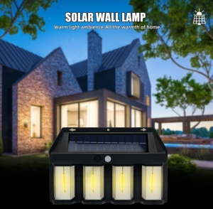 Lampa solara de perete cu 4 LED-uri, Senzor de miscare si lumina, Acumulator 1600mAh, negru - Img 4