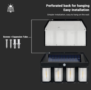 Lampa solara de perete cu 4 LED-uri, Senzor de miscare si lumina, Acumulator 1600mAh, negru - Img 8
