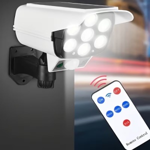 Lampa solara tip camera de supraveghere, Senzor de lumina si miscare, Telecomanda - Img 3