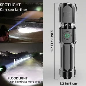 Lanterna puternica cu zoom, portabila, multifunctionala, reincarcabila cu USB, 3 moduri de iluminare, gri foarte inchis - Img 11
