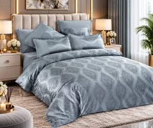 Lenjerie de pat premium din catifea pentru pat dublu, 6 Piese, Model Elegant Gri Argintiu