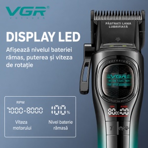 Masina de tuns profesionala VGR V-888C, Motor 7000/8000 RPM, Acumulator 2500 mAh, Display LED, 6 Piepteni Inclusi - Img 4