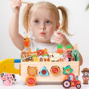 Masinuta interactiva Montessori din lemn cu diverse elemente interactive - Img 2