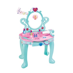 Masuta de Make-Up cu o Oglinda pentru Copii 3 ani+, cu Lumini si Sunete, 14 Accesorii 45x30x72 cm, Turcoaz - Img 1