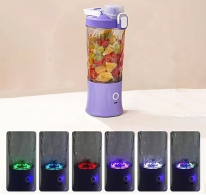Mini blender portabil, reincarcabil, 60-70W, capacitate 600ml, pentru smoothies, cu pahar, lumina, incarcare USB C - Img 5