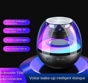 Mini boxa portabila cu extra bass, RGB, sunet 360°, HD, bluetooth 5.0, USB Type-C, negru - Img 6