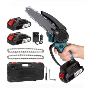 Mini drujba electrica fara fir cu lama de 10cm, 2 lanturi, 2 acumulatori 1300mAh