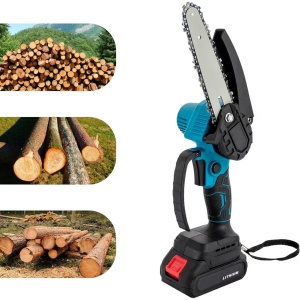 Mini drujba electrica fara fir, cu lama de 4 inci, 2 acumulatori de 48V, valiza si accesorii, negru-albastru - Img 2