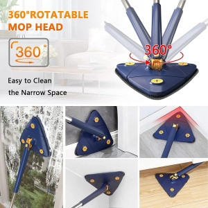 Mop triunghiular, cu stoarcere si rezerva extra, pentru podele, geamuri sau alte suprafete, maner telescopic, albastru - Img 7