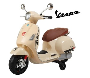 Motocicleta electrica pentru copii Model Vespa 6V, 3-6 ani, 30 kg, Piele si Faruri Led, bej