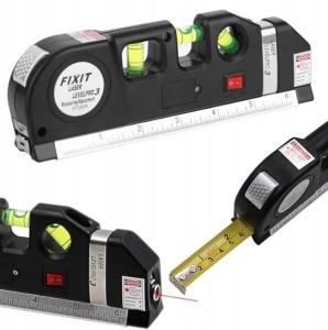 Nivela-boloboc cu laser de 6m, ruleta de 250cm si rigla, negru - Img 2