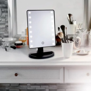 Oglinda pentru machiaj cu suport si 16 becuri LED, Culoare Negru - Img 2