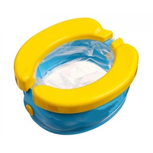 Olita pliabila si reductor WC, Banana Travel Potty, 2 in 1, plastic, 22x12x11 cm, albastru-galben - Img 2