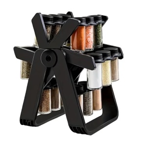Organizator de condimente rotativ, cu 18 borcanase, ABS+PP+ sticla, negru - Img 1