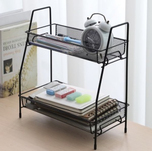 Organizator metalic multifunctional, cu 2 nivele, ideal pentru cosmetice sau condimente, negru - Img 3