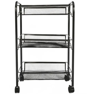 Organizator metalic multifunctional, cu 3 rafturi, cu roti, 64x44x26cm, negru - Img 3