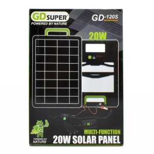 Panou solar portabil GD-120S, Putere 20W cu acumulator 2400mAh, Cabluri de incarcare device-uri