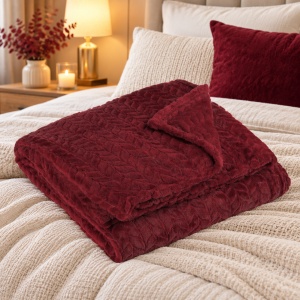 Pătură catifelată pentru 2 persoane, model împletit, 230 × 220cm, culoare Bordo - Img 3
