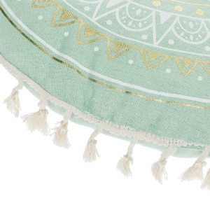 Perna de podea rotunda, model mandala cu franjuri, fara fermoar, Ø60 cm, verde/auriu - Img 4