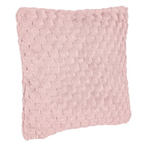 Perna decorativa, pentru canapea sau pat, aspect de blanita cu model reliefat in dungi, 60x60 cm, roz - Img 1