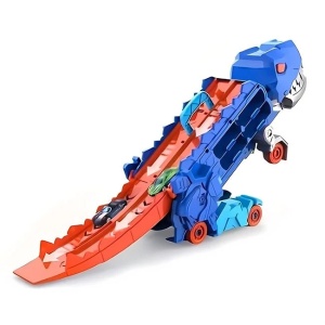Pista pliabila cu camion in forma de dinozaur, cu 2 vehicule, 46x15x30cm, albastru - Img 2